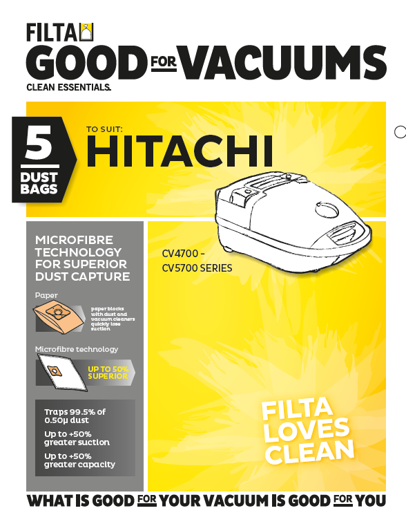 Hitachi 49751 Microfibre Vacuum Cleaner Bags 5 Pack - Filta