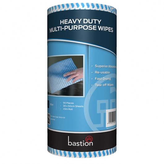 Heavy Duty Wipes On A Roll, Blue, Carton 4 - Bastion