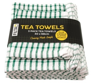 Tea Towel Terry Cotton + Dishcloth Set Green, Carton - Filta