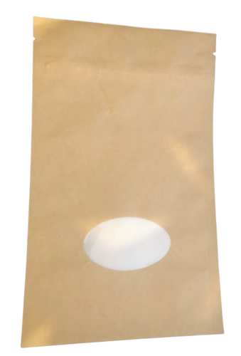 Stand Up Pouch Compostable 100gm 120x200mm Kraft/Oval Window