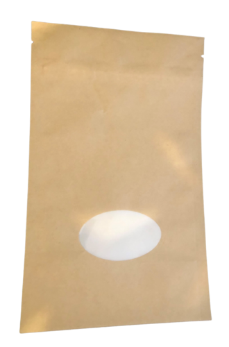 Stand Up Pouch Compostable 150gm 130x210mm Kraft/Oval Window