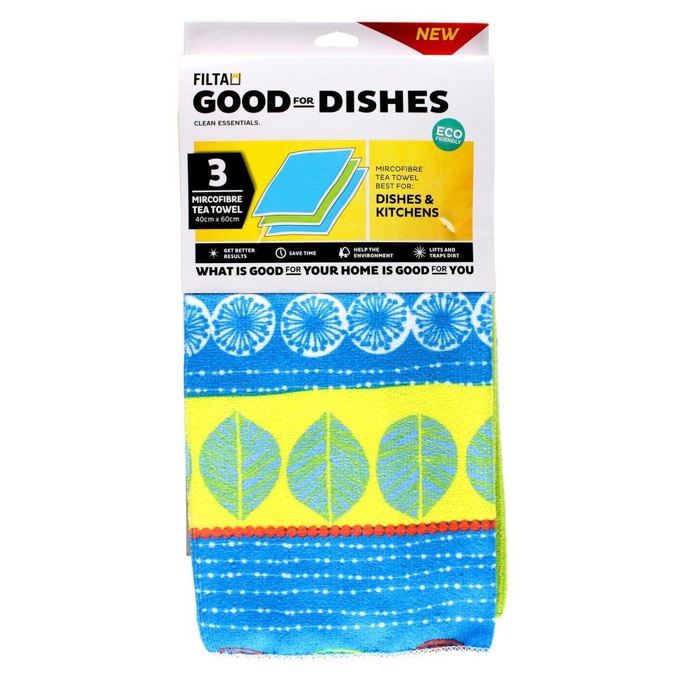 Filta Microfibre Tea Towel Sea 3 Pack (40cm X 60cm), Carton 24 - Filta