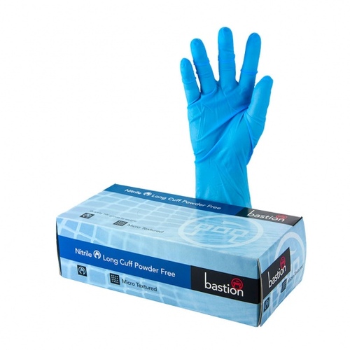 Nitrile PowderFree Gloves 300mm Cuff X-LARGE Pack 100 - Bastion
