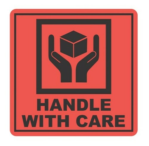 Handle with Care Handling Label - Orange/Black, 99mm x 99mm - Matthews