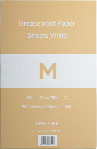 Greaseproof Paper Sheets Large - White, 480mm x 750mm, 40gsm Carton 1000 - Matthews