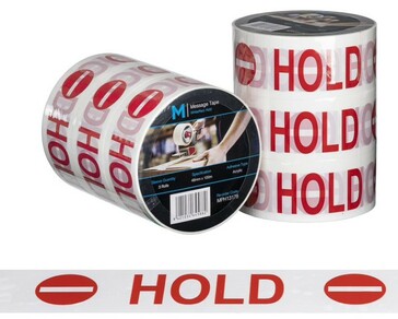 Message Tape Hold - White/Red, 48mm x 100m x 50mu - Matthews