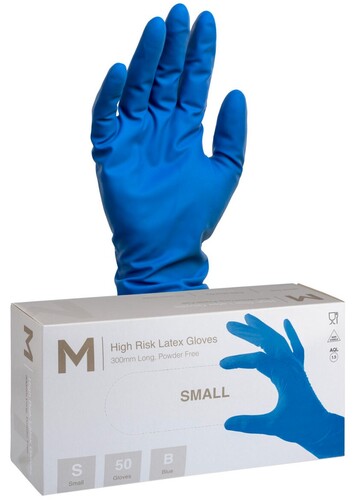 High Risk Latex Examination Gloves Powder Free - Cobalt Blue, S, 300mm Cuff, 18.5g - Matthews