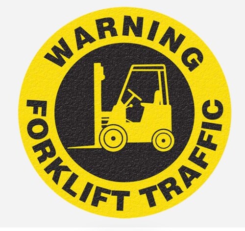Safety Tread Floor Stickers 430mm -Black/Yellow WARNING FORKLIFT TRAFFIC - AMS