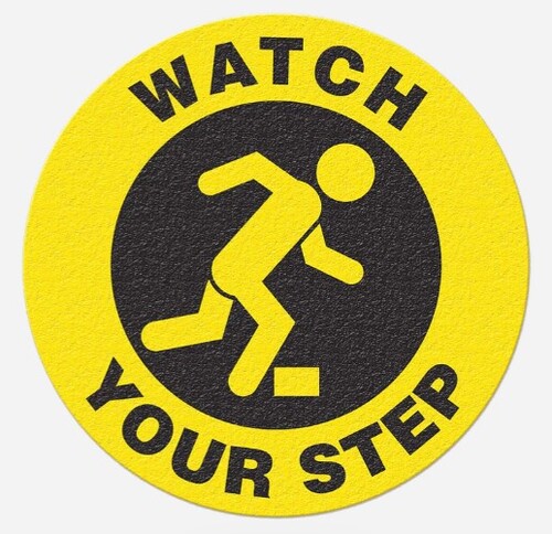 Safety Tread Floor Stickers 430mm -Black/Yellow WATCH YOUR STEP -AMS