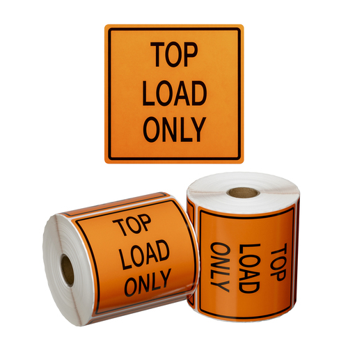 Top Load Only Handling Label - Orange/Black, 99mm x 99mm - Matthews