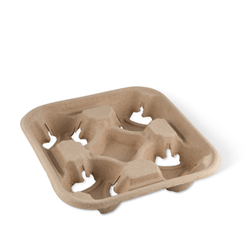 4-Cup Pulp Drink Tray Brown 220 x 220 x 49 - Detpak