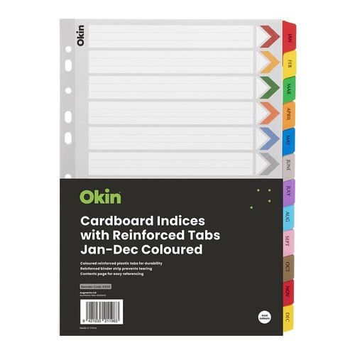 Icon Cardboard Indices with Reinforced Tabs Jan-Dec Coloured