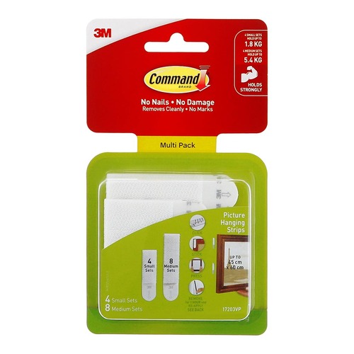 Command Picture Hanging Strips 17203 Assorted White, Pack of 12 Sets