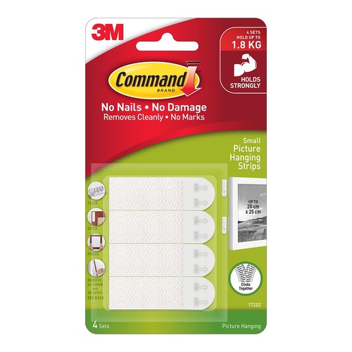 Command Picture Hanging Strips 17202 Small White, Pack of 4 Sets