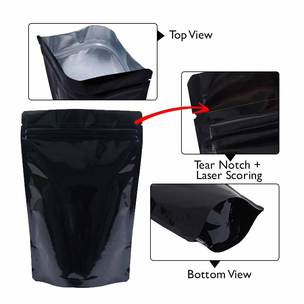 Stand Up Pouch Shiny Black/ Shiny Black 5kg with Zip No Valve w Die Cut Handle, 400w x 550h x (90 + 90)g Carton 250