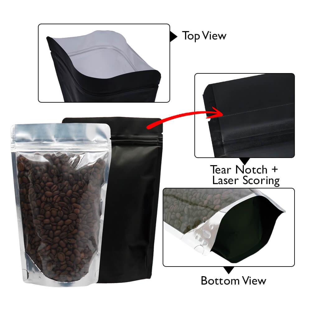 Stand Up Pouch Clear/Matt Black 250g w Zip no Valve Carton 500