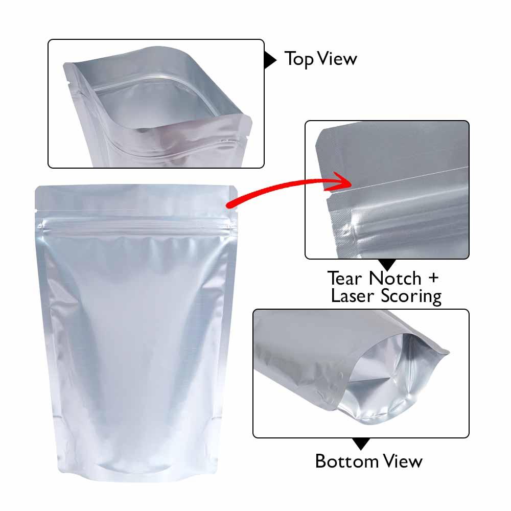 Stand Up Pouch 3kg Matt Silver both sides with Zip no Valve 300w x 500h x (75 + 75)g