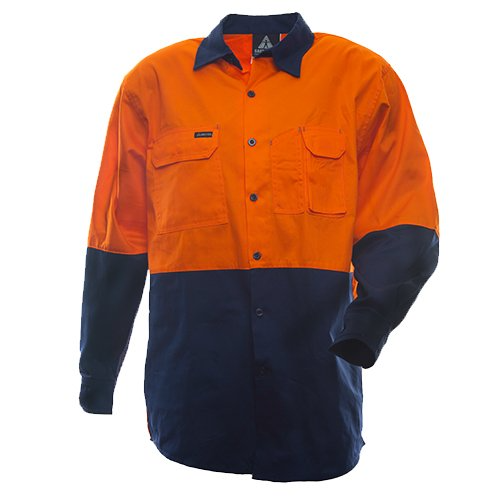 170 Gsm Cotton Shirt, Long Sleeve, Orange/Blue, D-Size 8Xl